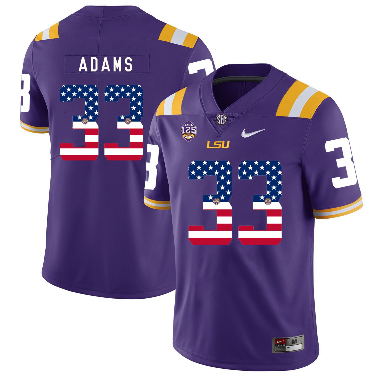 Men LSU Tigers #33 Adams Purple Flag Customized NCAA Jerseys->customized ncaa jersey->Custom Jersey